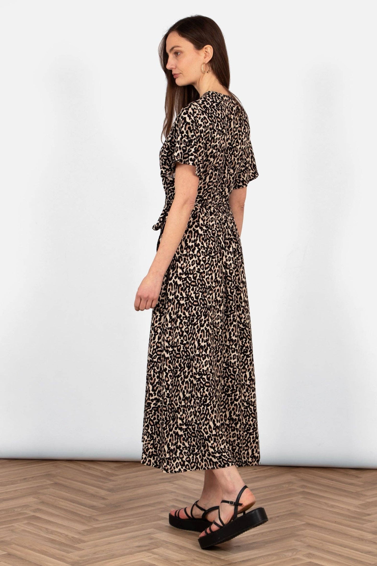 Short Sleeve Wrap Dress - Neutral, Leopard