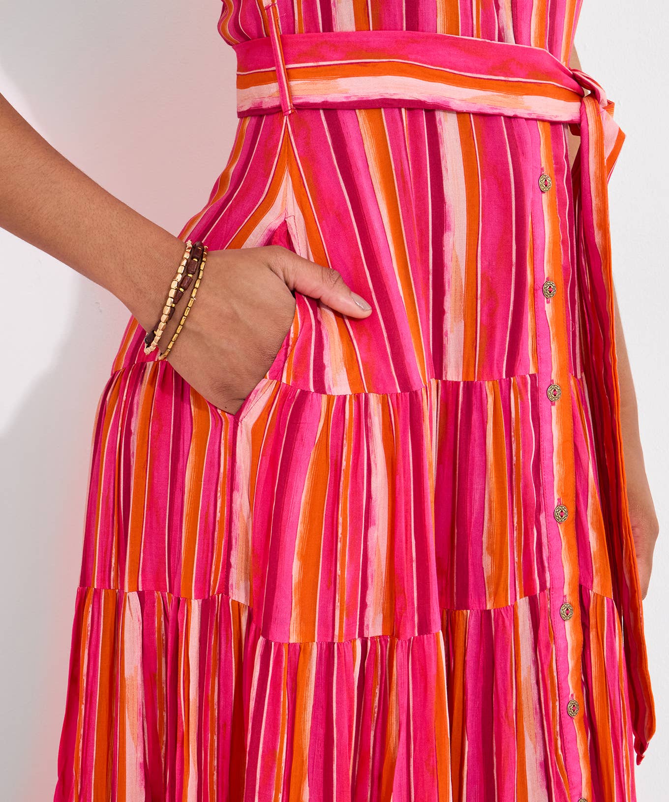 Lucy Stripe Sleeveless Maxi Dress: Pink