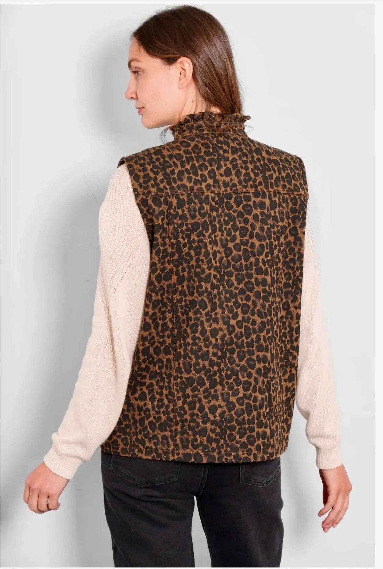 Denim Gilet- Brown, Leopard The Style Closet