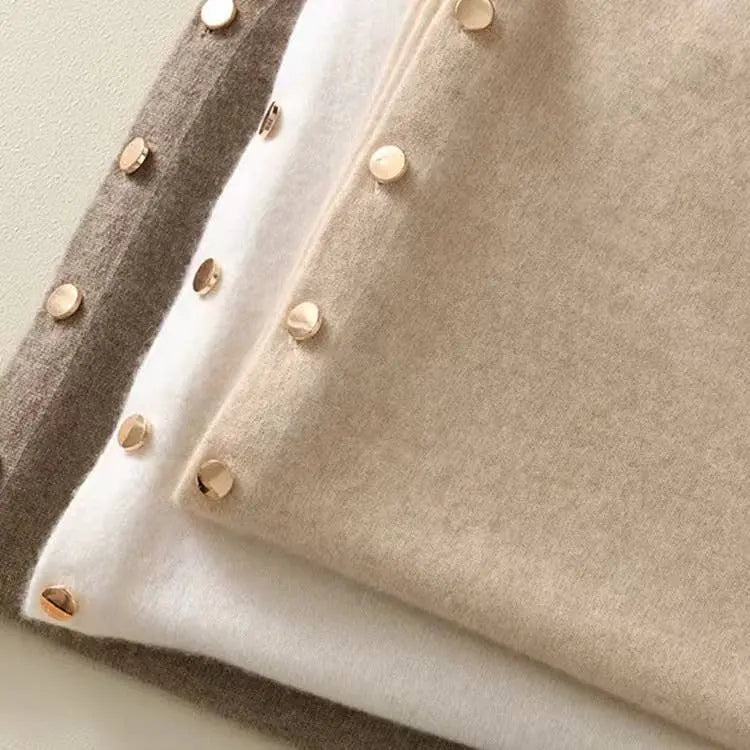 Cashmere Cape with Buttons Details in Cream The Style Closet