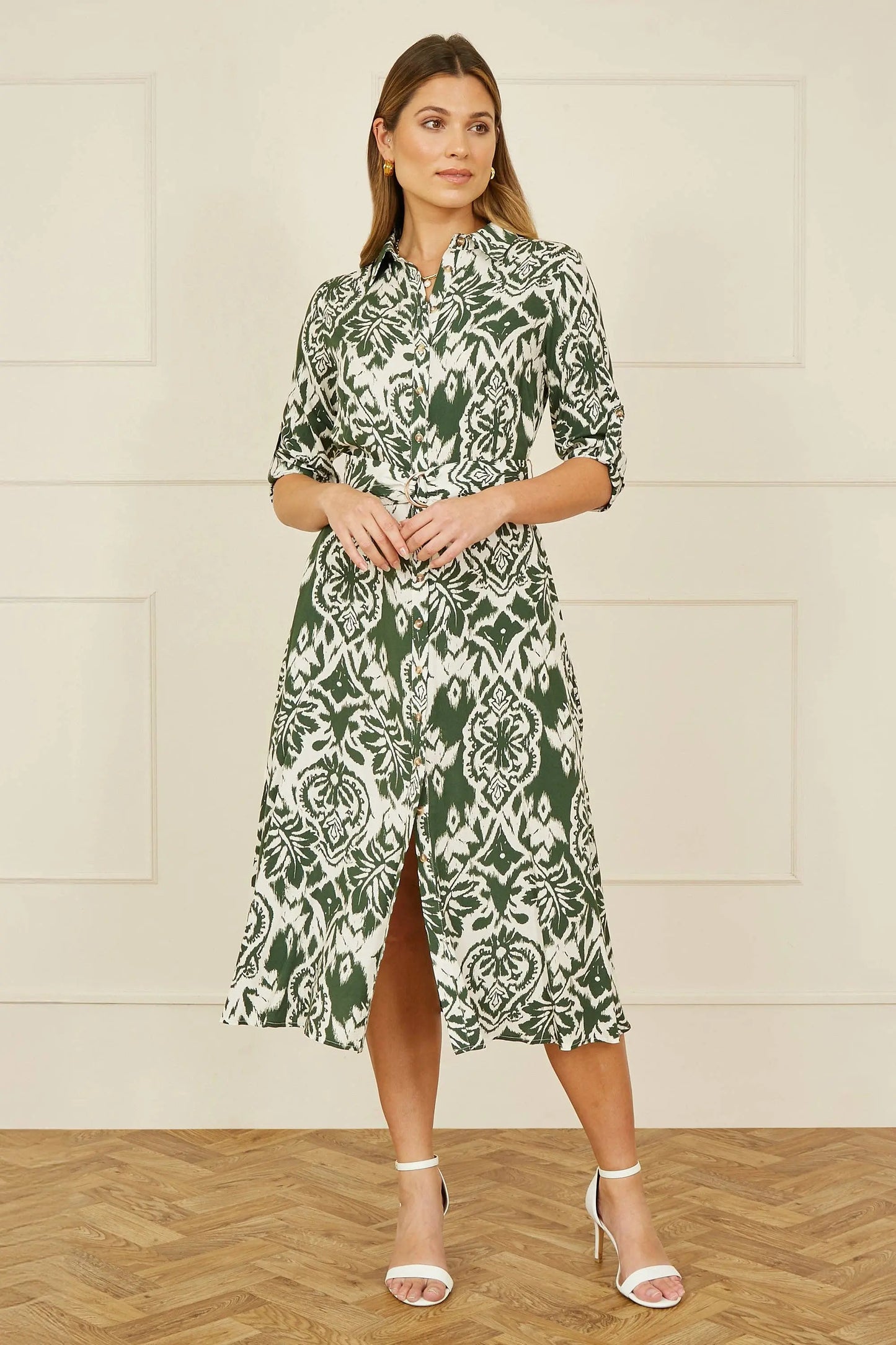 Green Ikat Geo Print Midi Shirt Dress: Green The Style Closet
