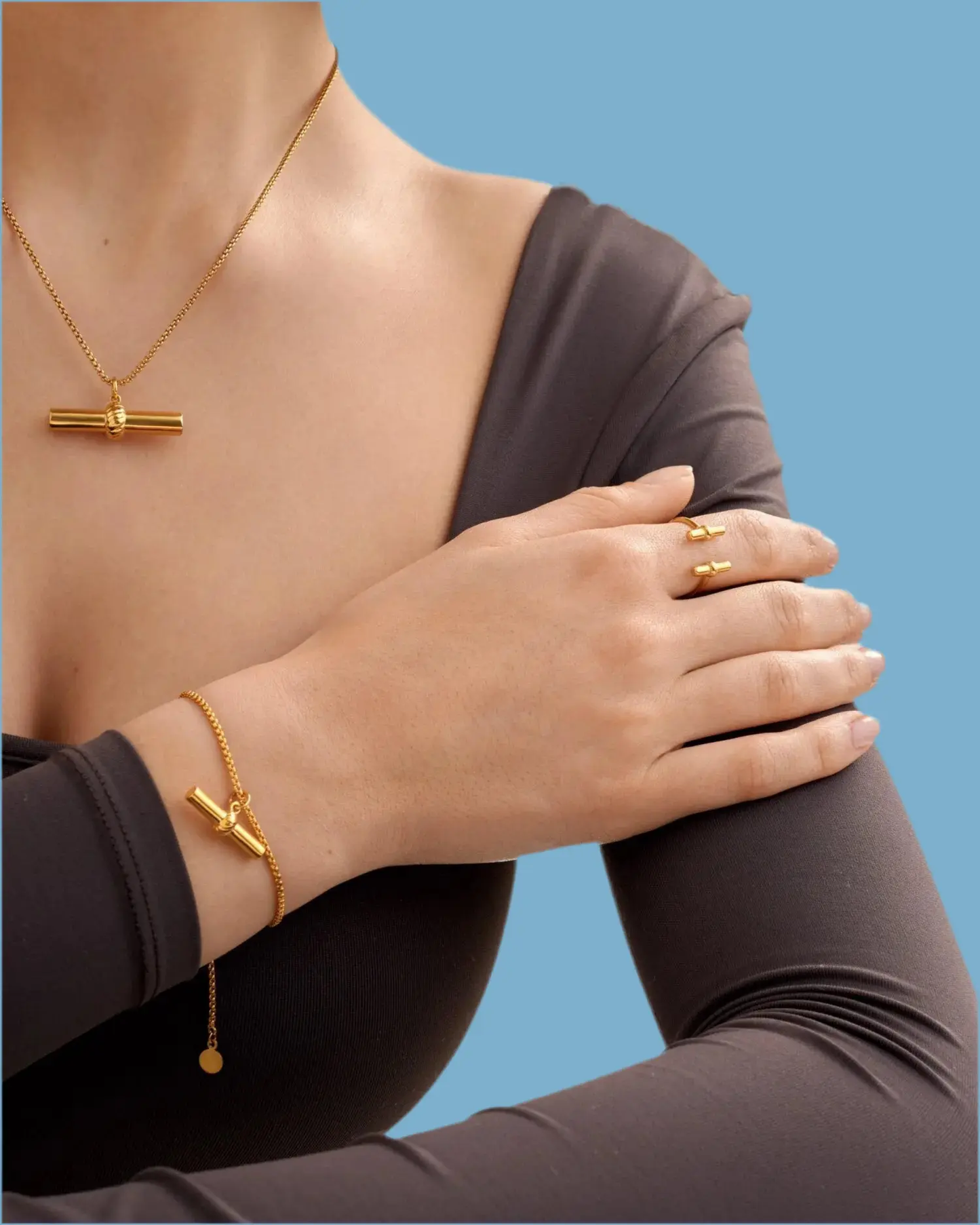 Katie LOXTON Themis Waterproof Gold T-Bar Bracelet The Style Closet