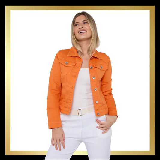 Orange Stretchy Denim Style Jacket - The Style Closet