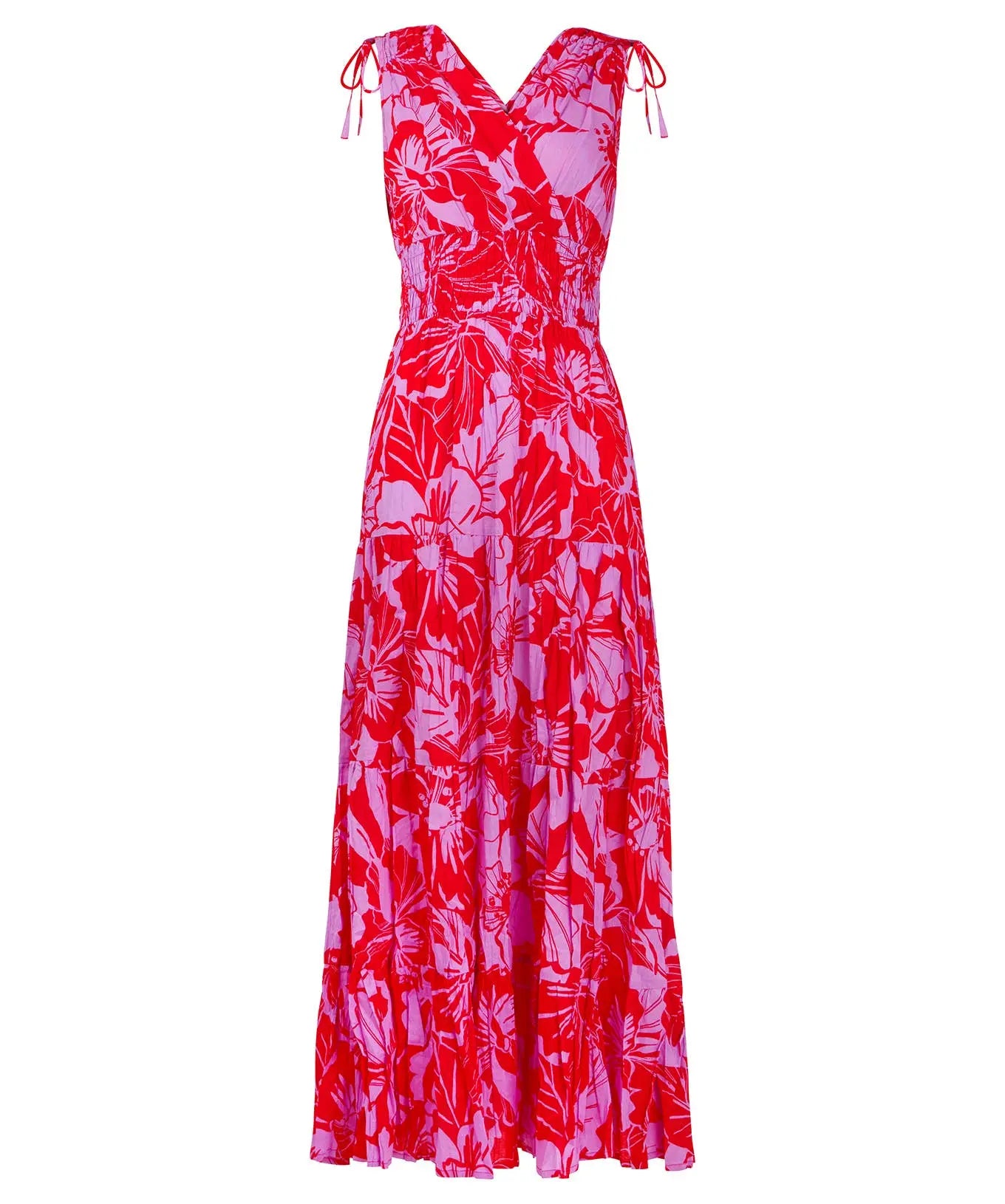 Collette Tie Shoulder Cotton Maxi Dress: Red The Style Closet