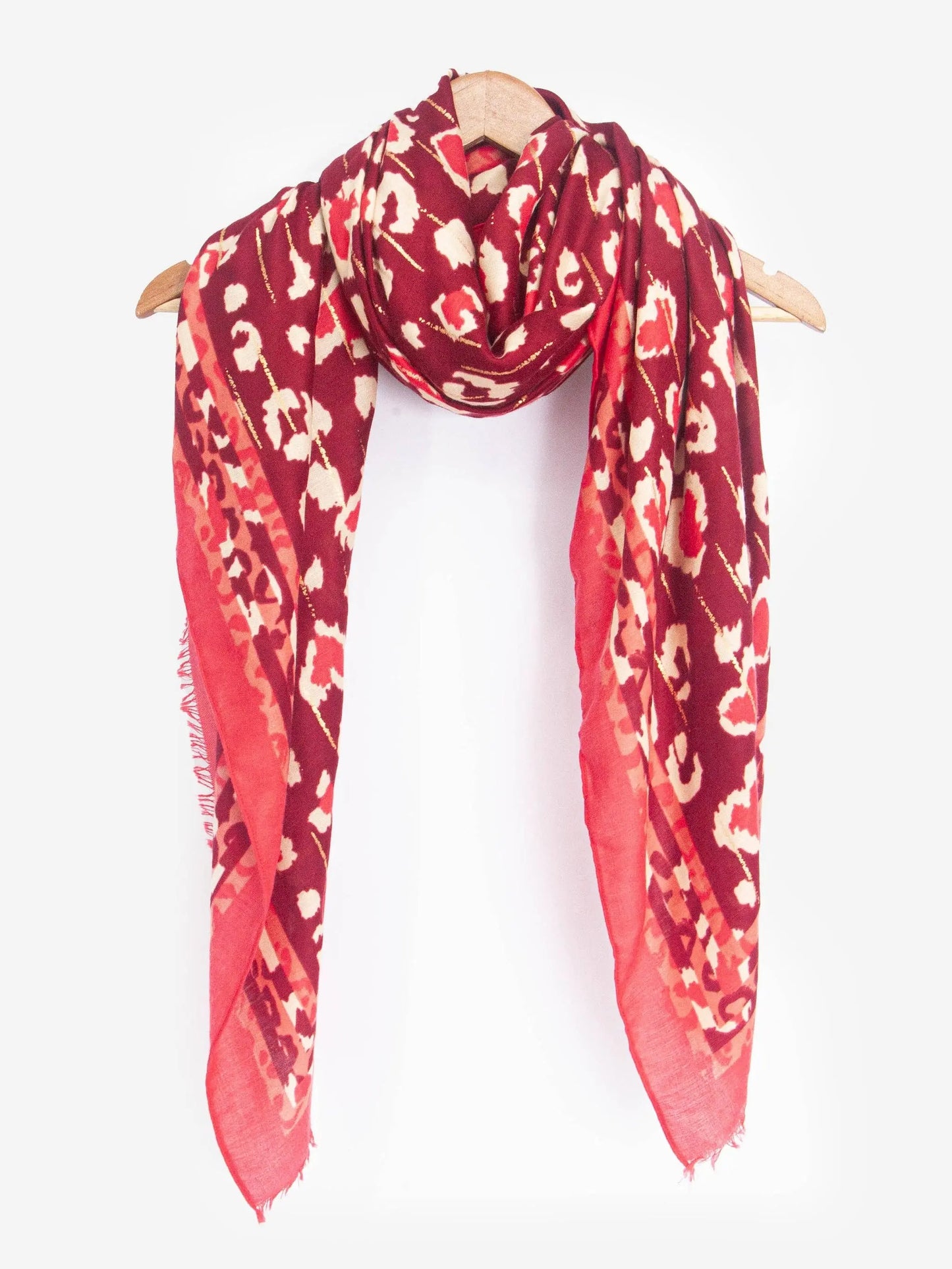 Percy Lightweight Scarf - Red, Leopard Border: One-size The Style Closet