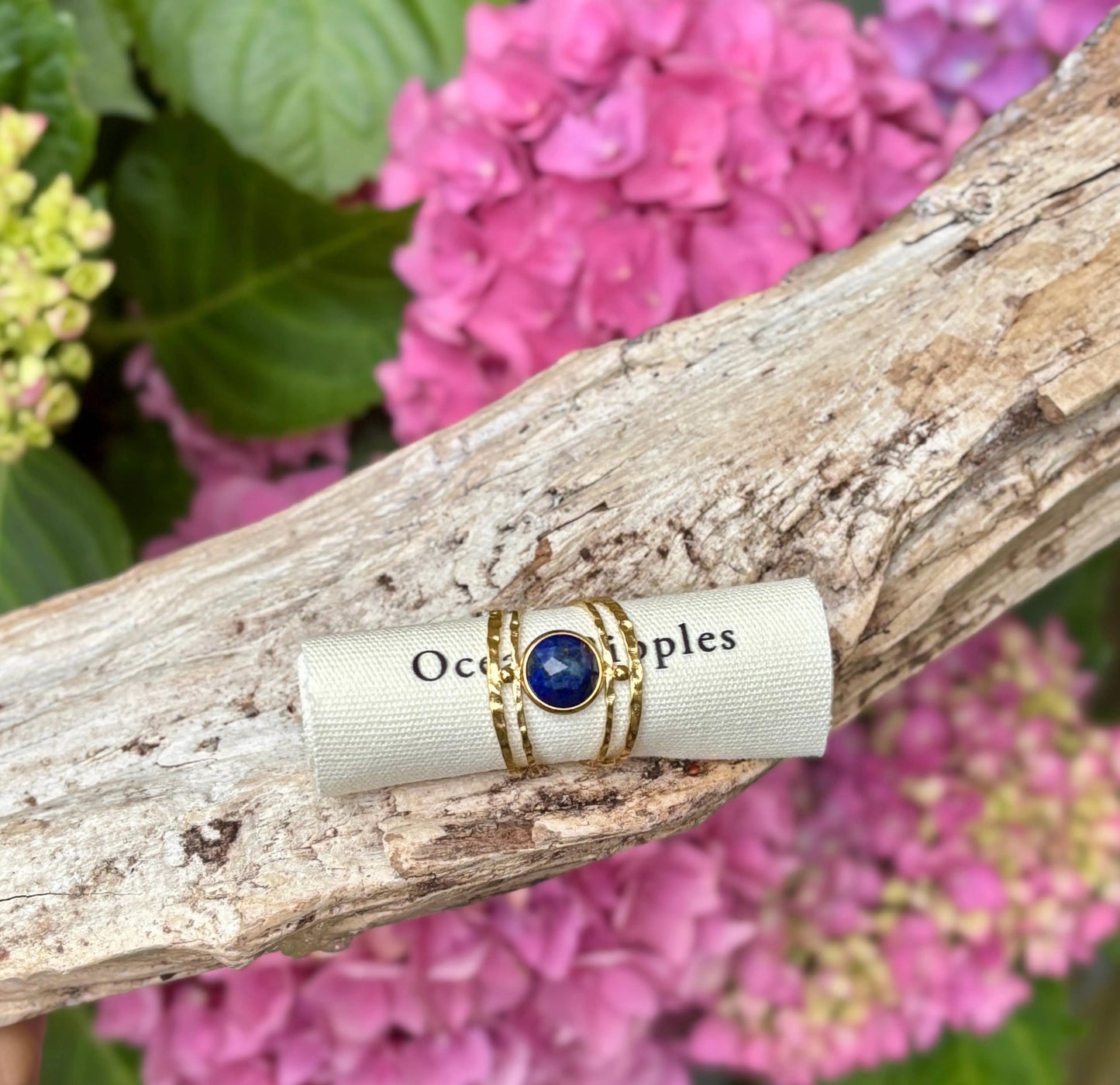 18ct Gold Plated Adjustable Lapis Lazuli Double Band Ring The Style Closet