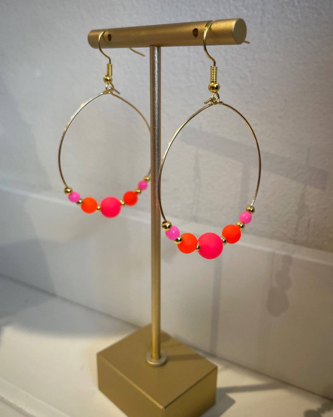 Half Beaded Neon and Pink Beaded Hoops