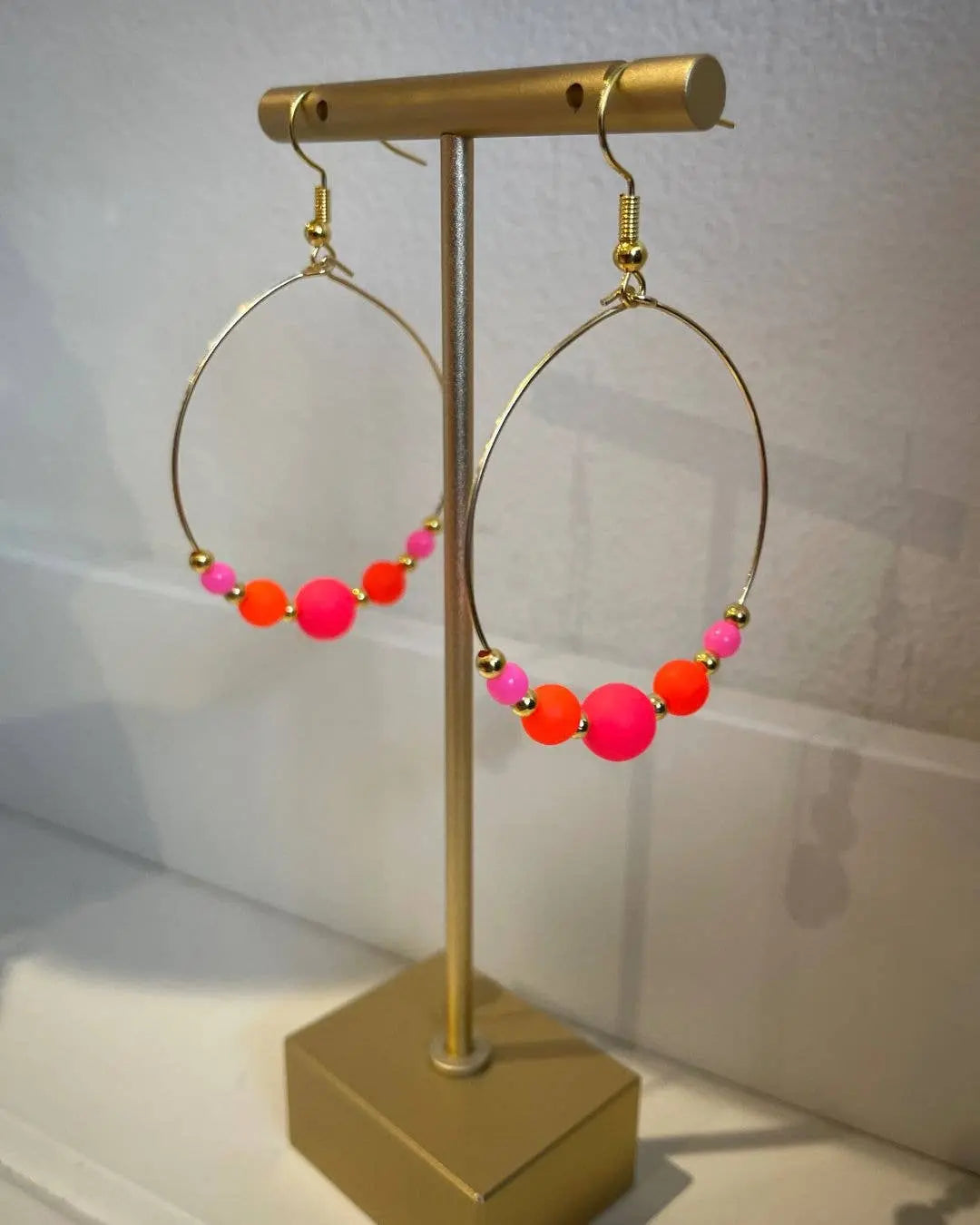 Half Beaded Neon and Pink Beaded Hoops Cockatoo