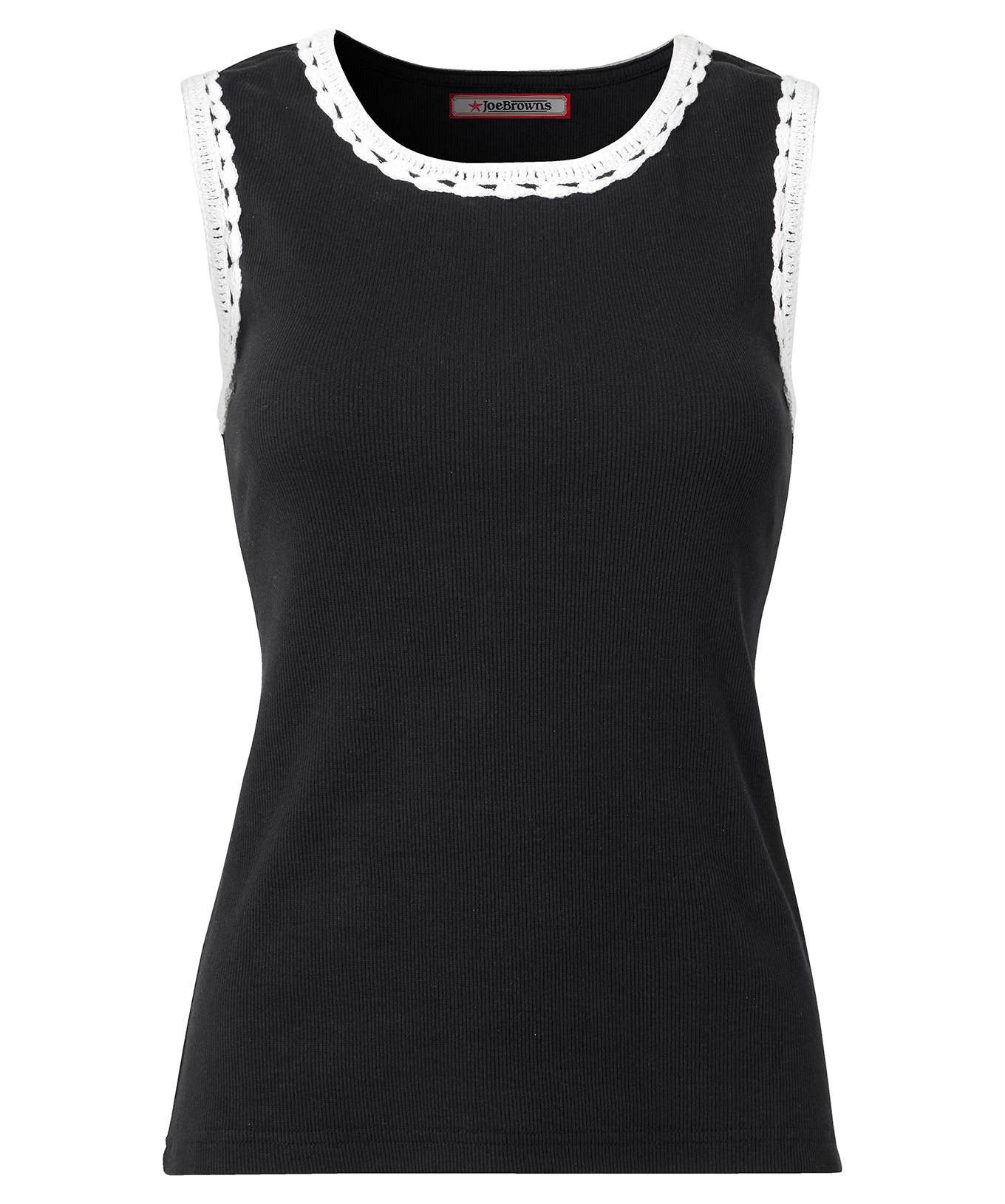 Camille Crochet Trim Ribbed Vest: Black