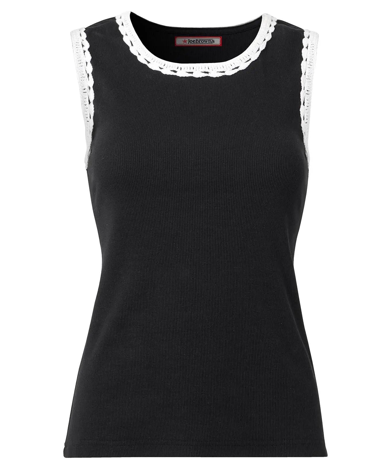 Camille Crochet Trim Ribbed Vest: Black / 10 Joe Browns