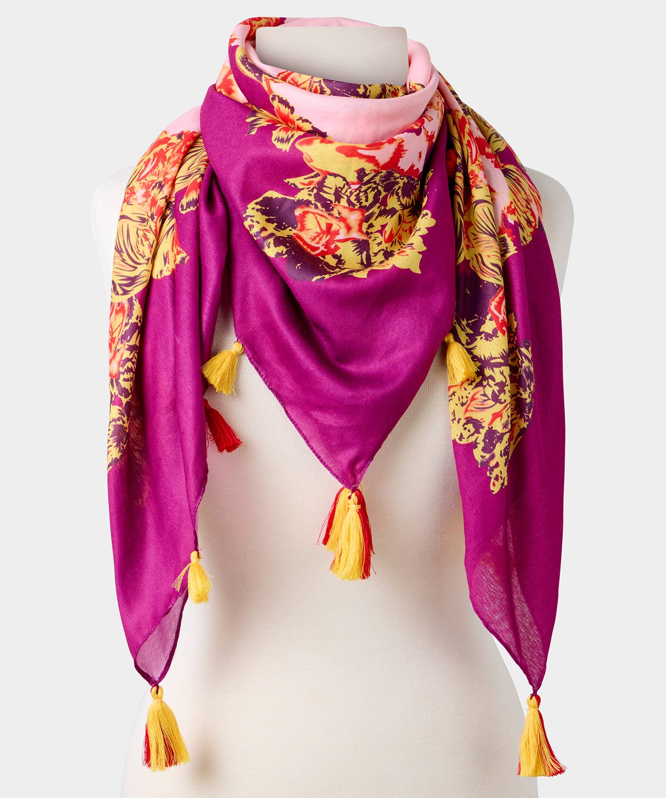 By The Bay Boho Tassel Scarf: Pink/Orange / One Size