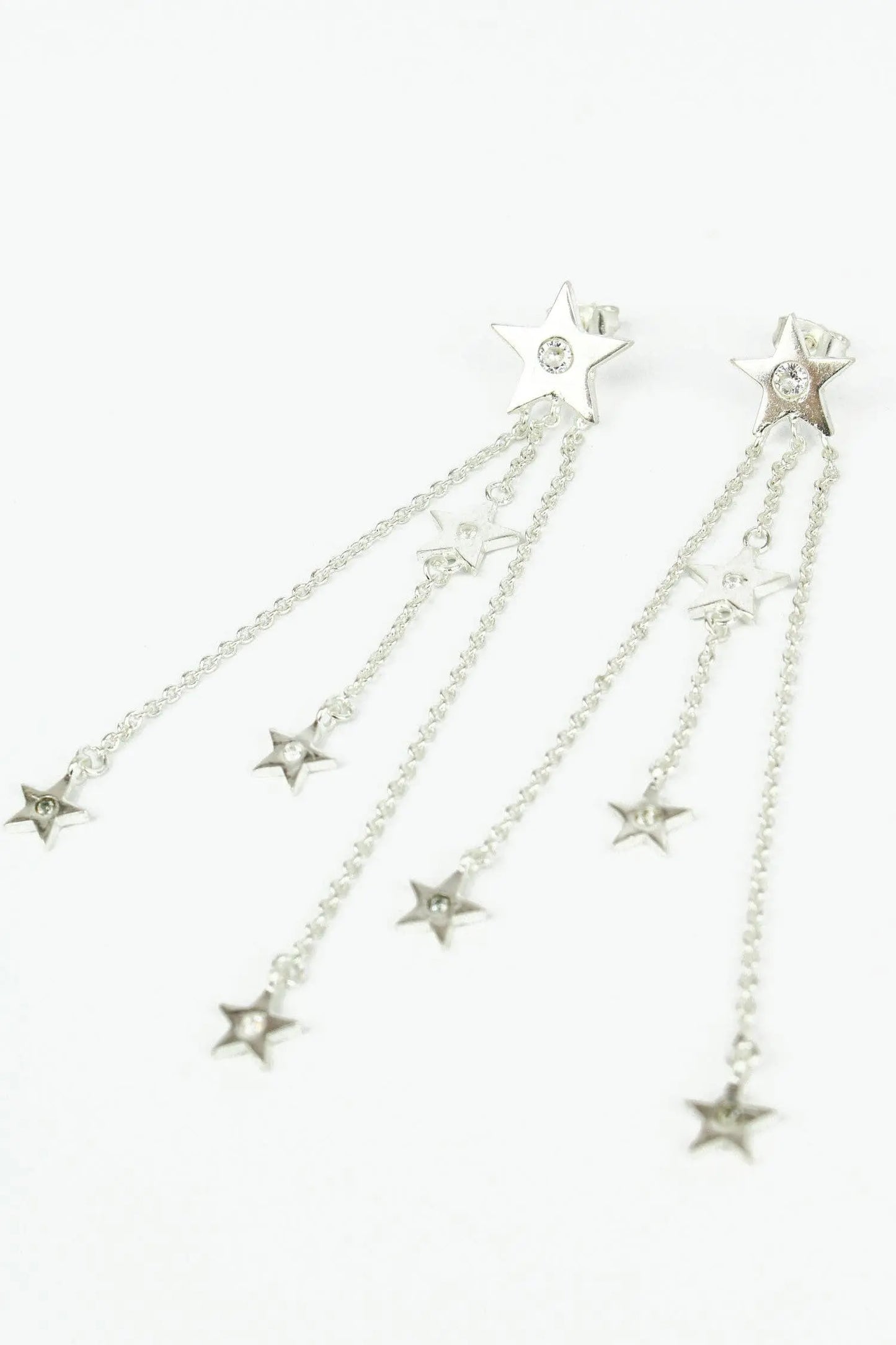 SILVER AND CZ STAR CHAIN DROP EARRINGS My Doris