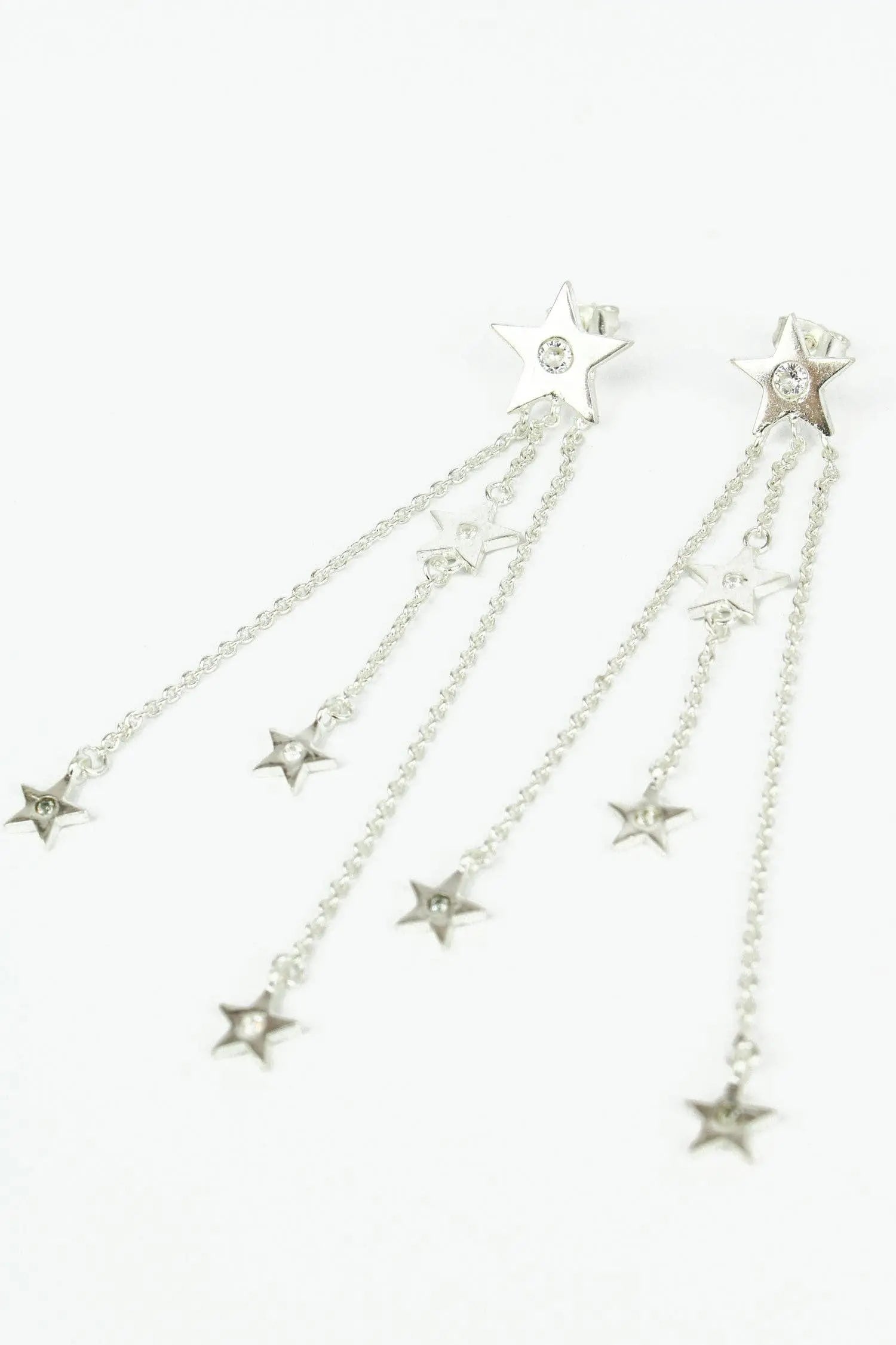 SILVER AND CZ STAR CHAIN DROP EARRINGS My Doris