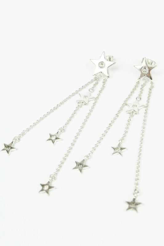 SILVER AND CZ STAR CHAIN DROP EARRINGS My Doris