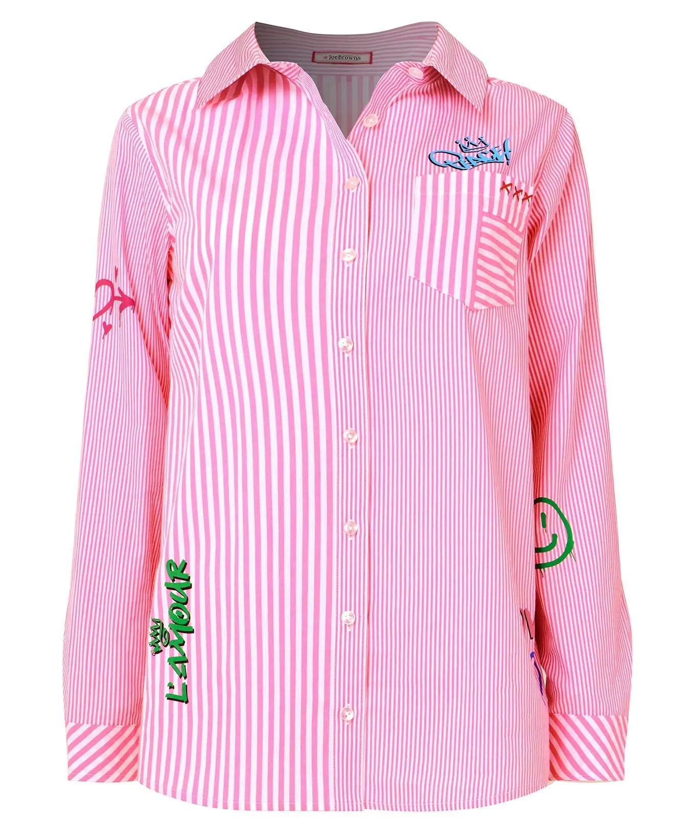Eliza Printed Stripe Cotton Shirt: Pink The Style Closet