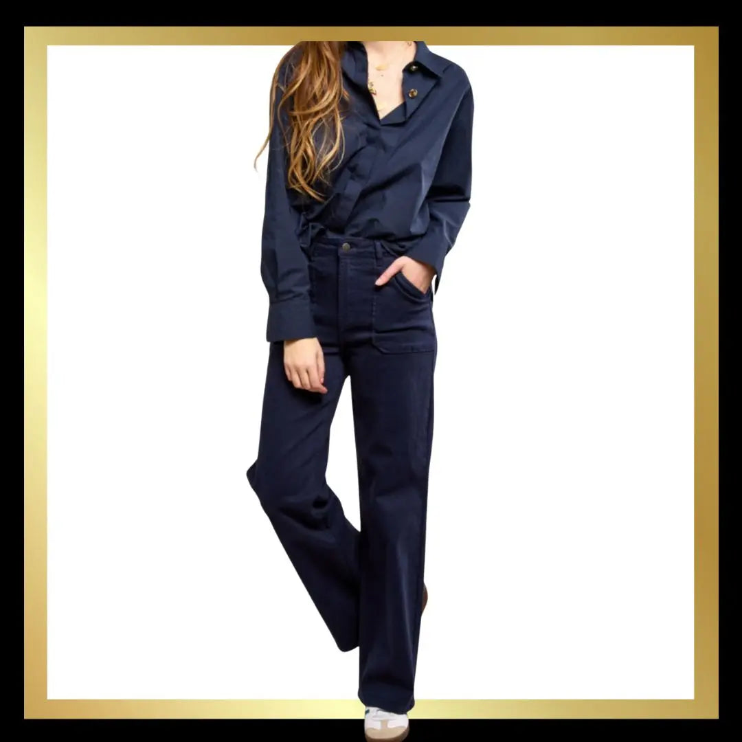 Navy Blue Wide Leg Jeans The Style Closet