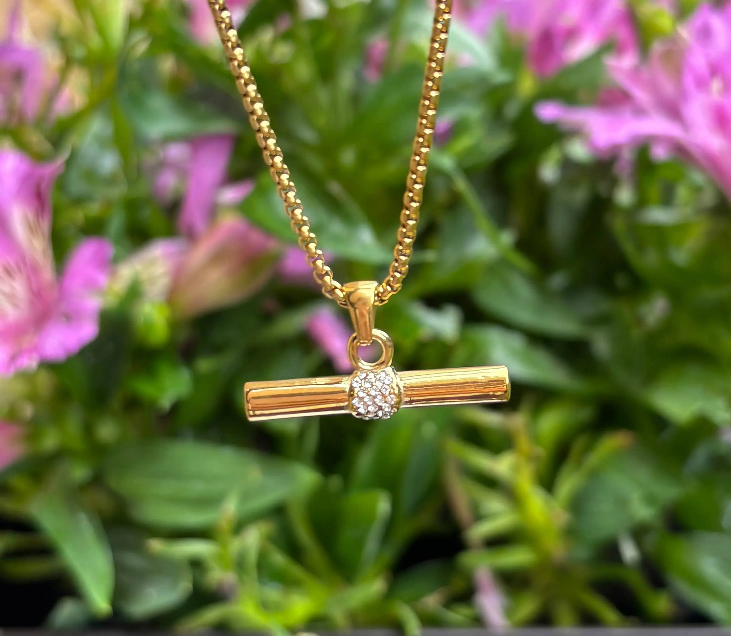 18ct Gold Plated Cubic Zirconia T Bar Necklace The Style Closet