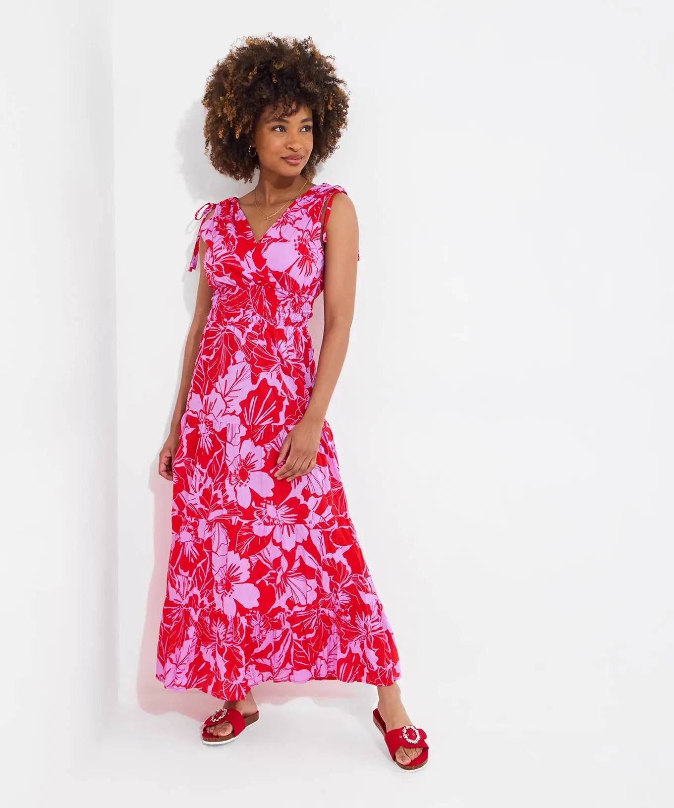 Collette Tie Shoulder Cotton Maxi Dress: Red The Style Closet