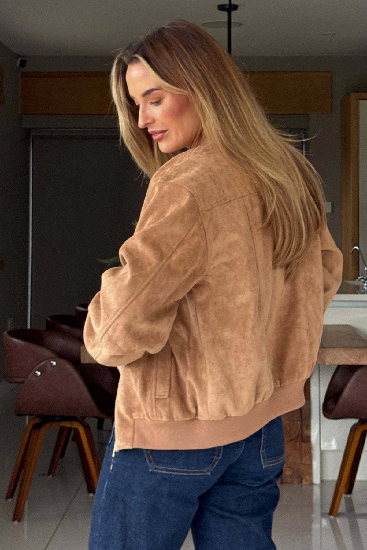 Arwen Suedette Classic Bomber Jacket Stone The Style Closet