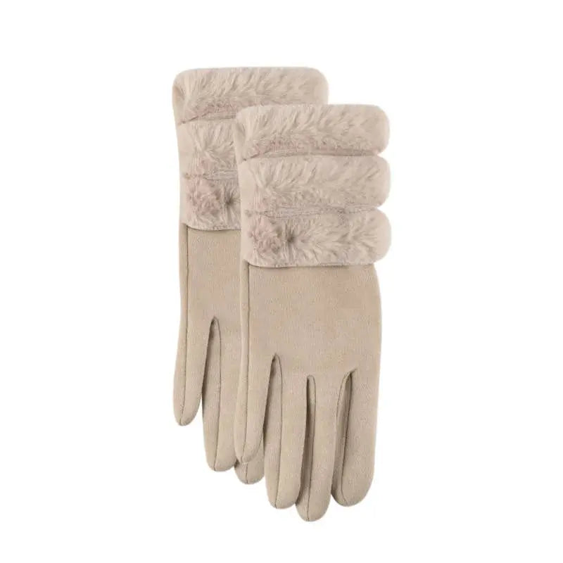 Luxurious Suede and Faux Fur Winter Gloves Tan PEACH ACCESSORIES