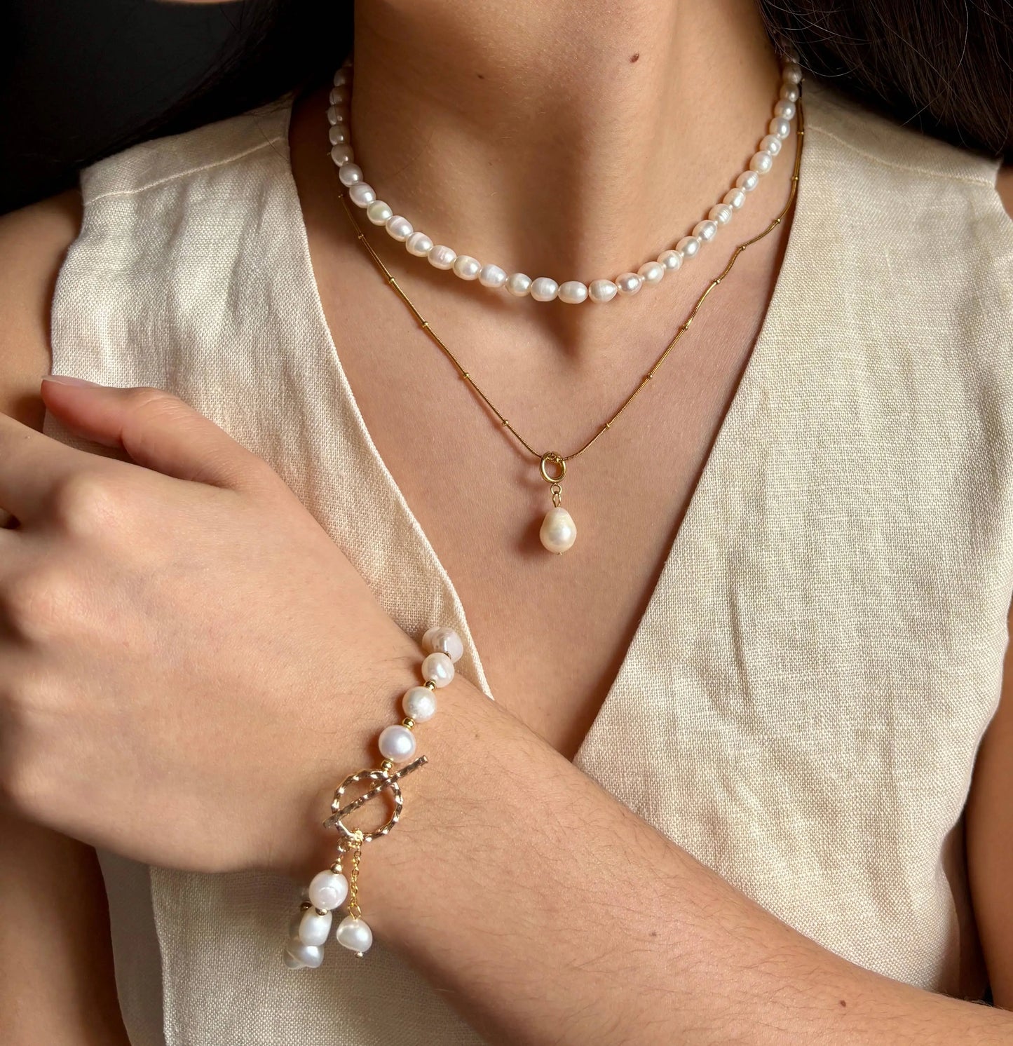 14ct Gold Plated Fresh Water Pearl T Bar Bracelet The Style Closet