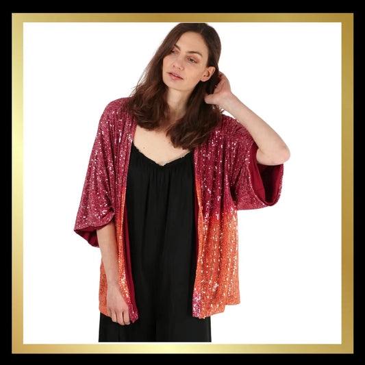 Short Sequin Kimono in Pink Orange Ombre: One-size (8-18) The Style Closet