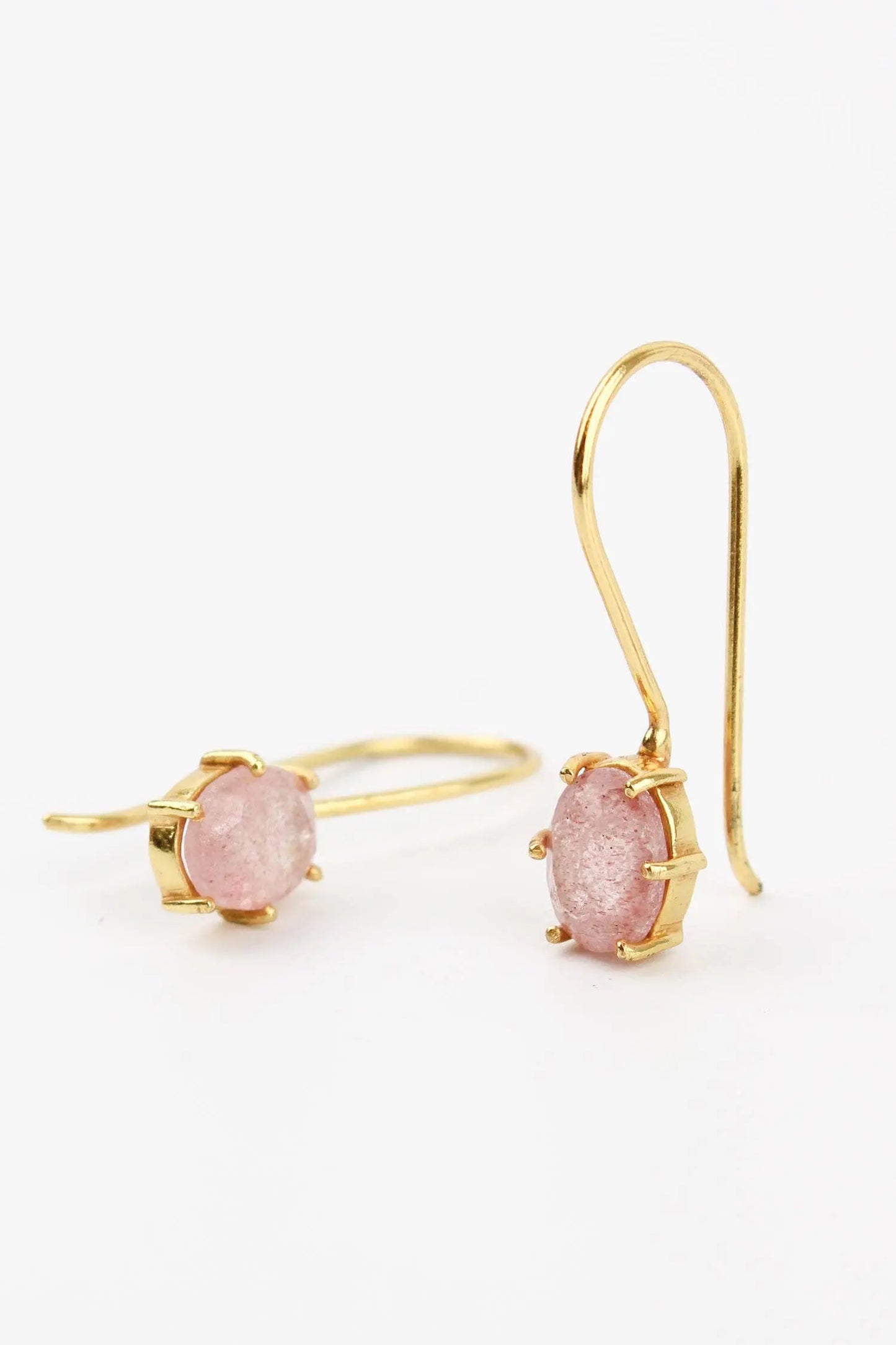 PINK AVENTURINE GEMSTONE CLAW OVAL EARRINGS My Doris