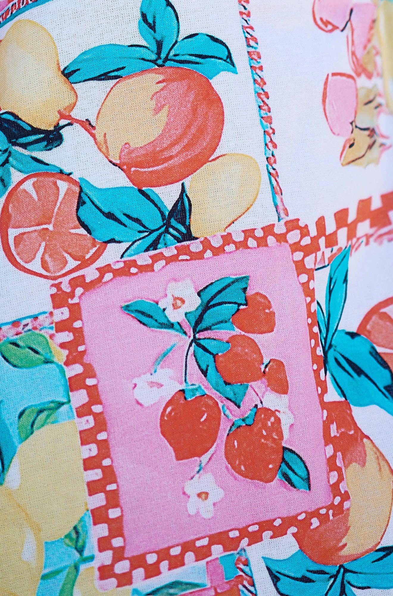 Multicolour Fruit Print Midi Sun Dress Ruched Back The Style Closet