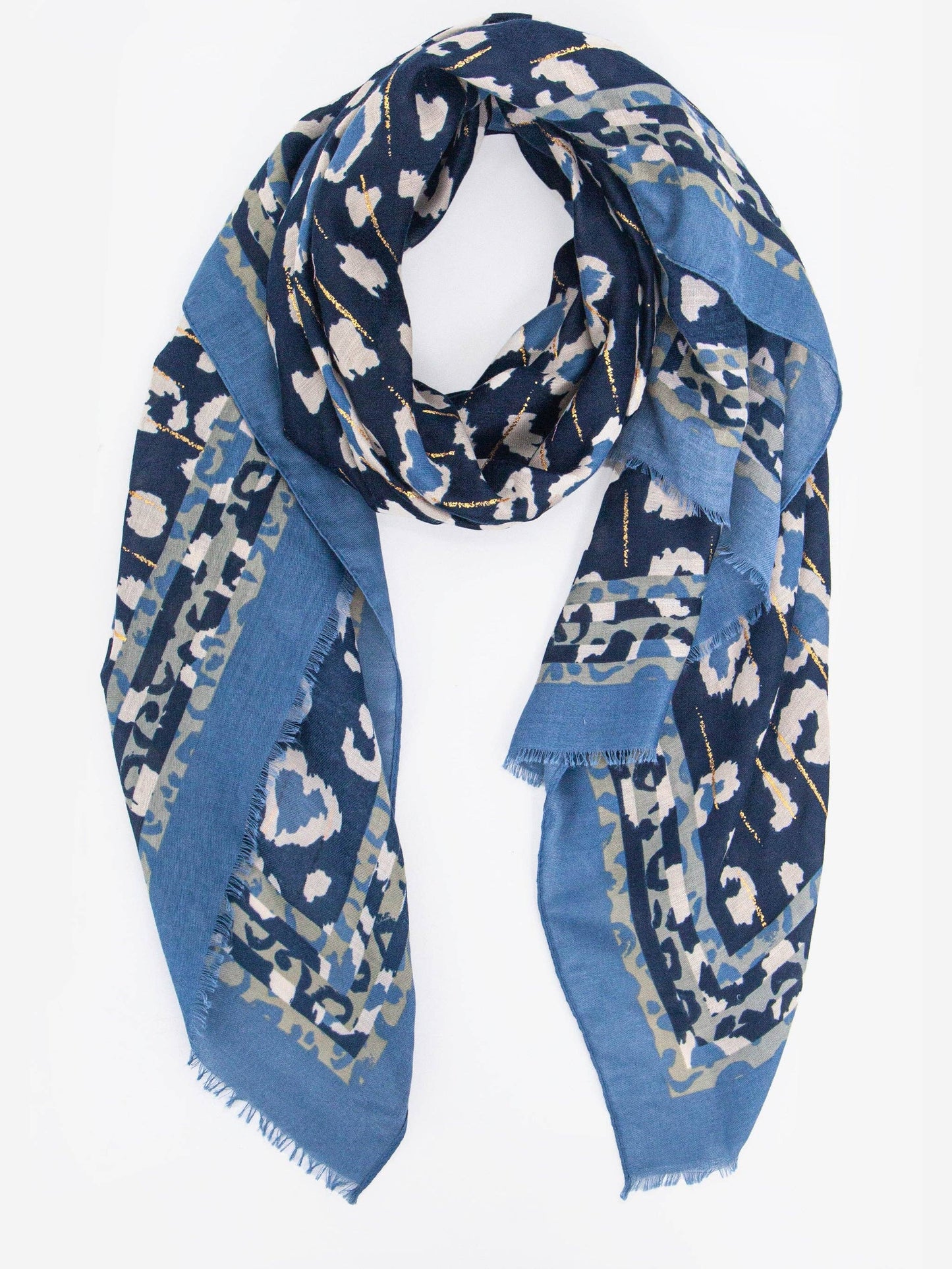 Lightweight Scarf - Blue, Leopard Border: One-size The Style Closet