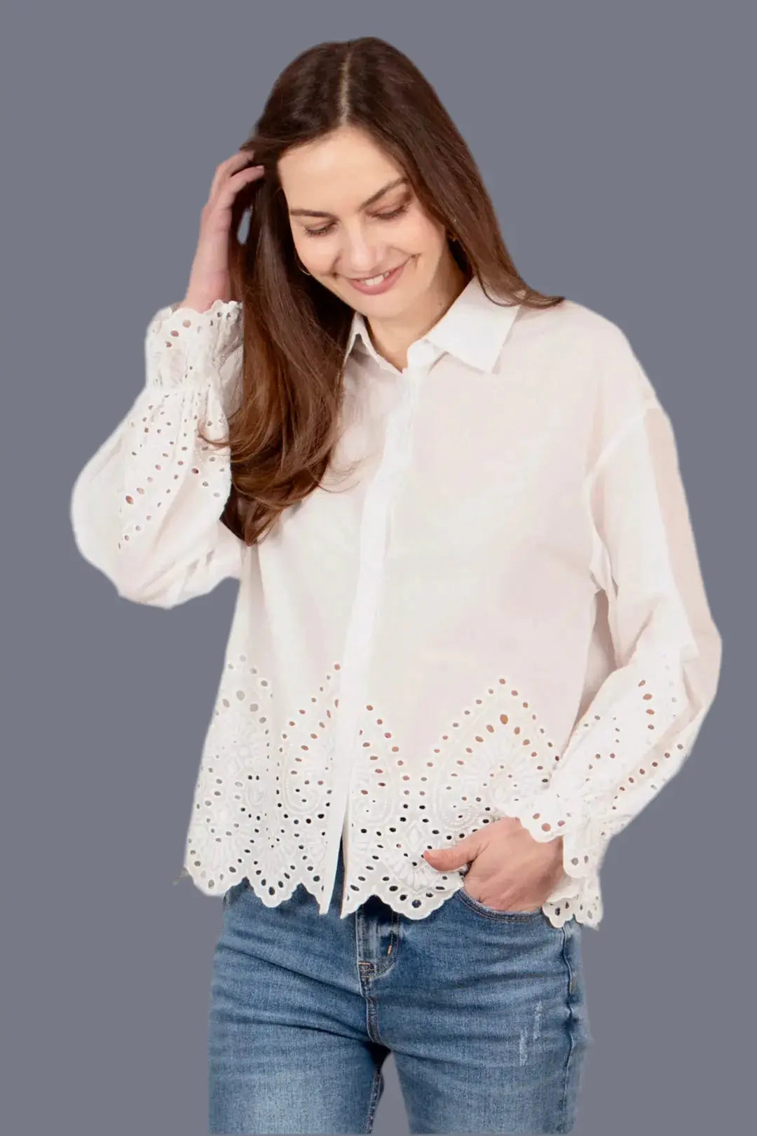 Broderie Anglaise Long Sleeve Shirt The Style Closet