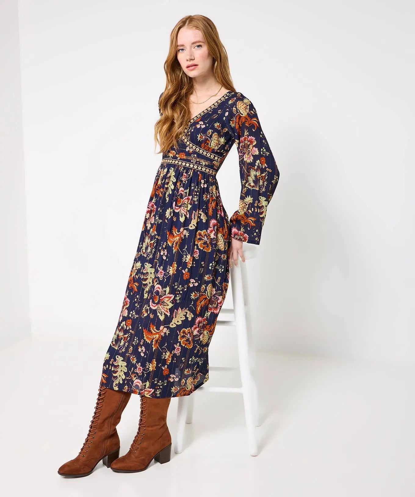 Isobella Mirror Trim Dress: Navy The Style Closet