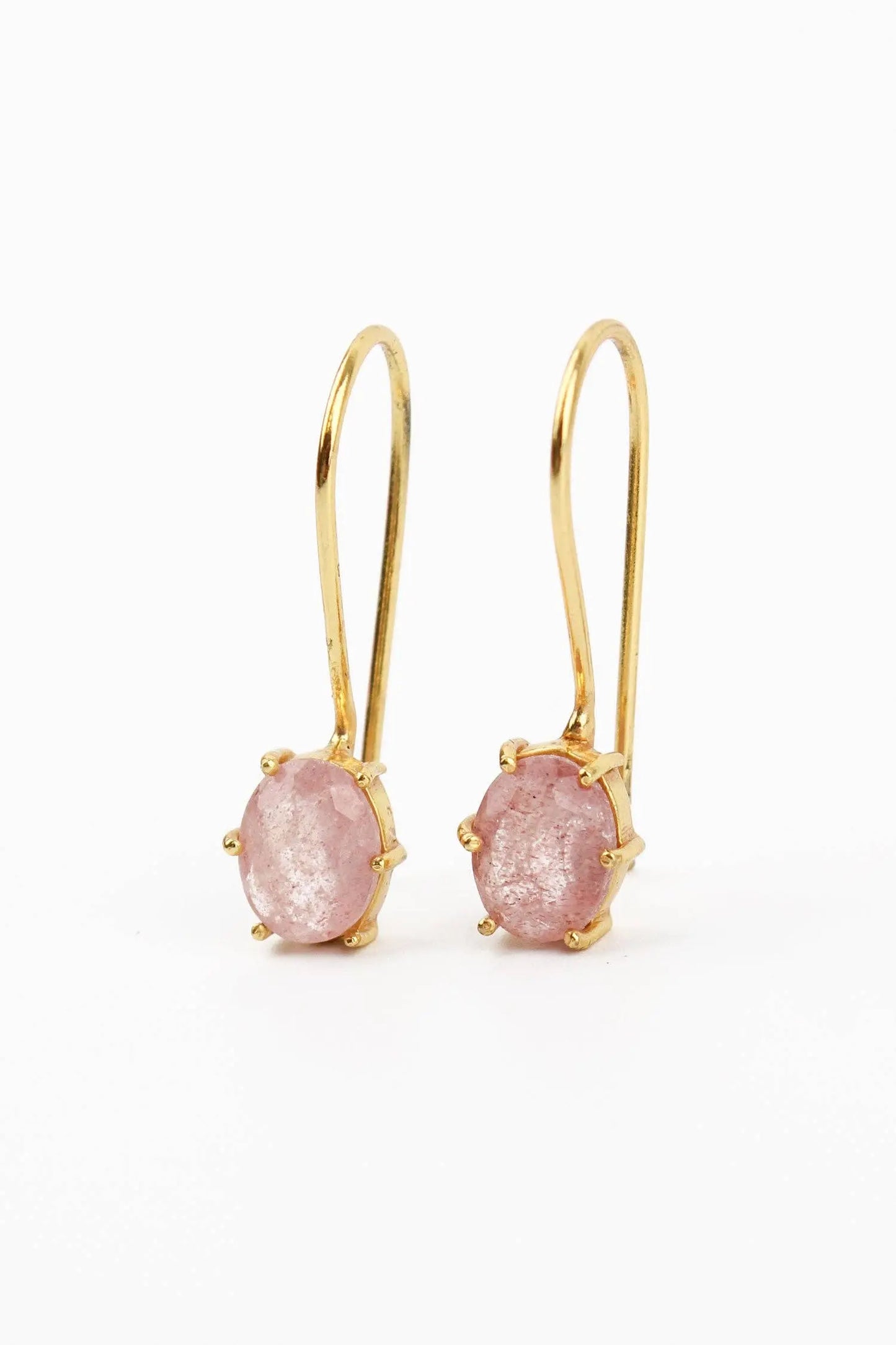 PINK AVENTURINE GEMSTONE CLAW OVAL EARRINGS My Doris