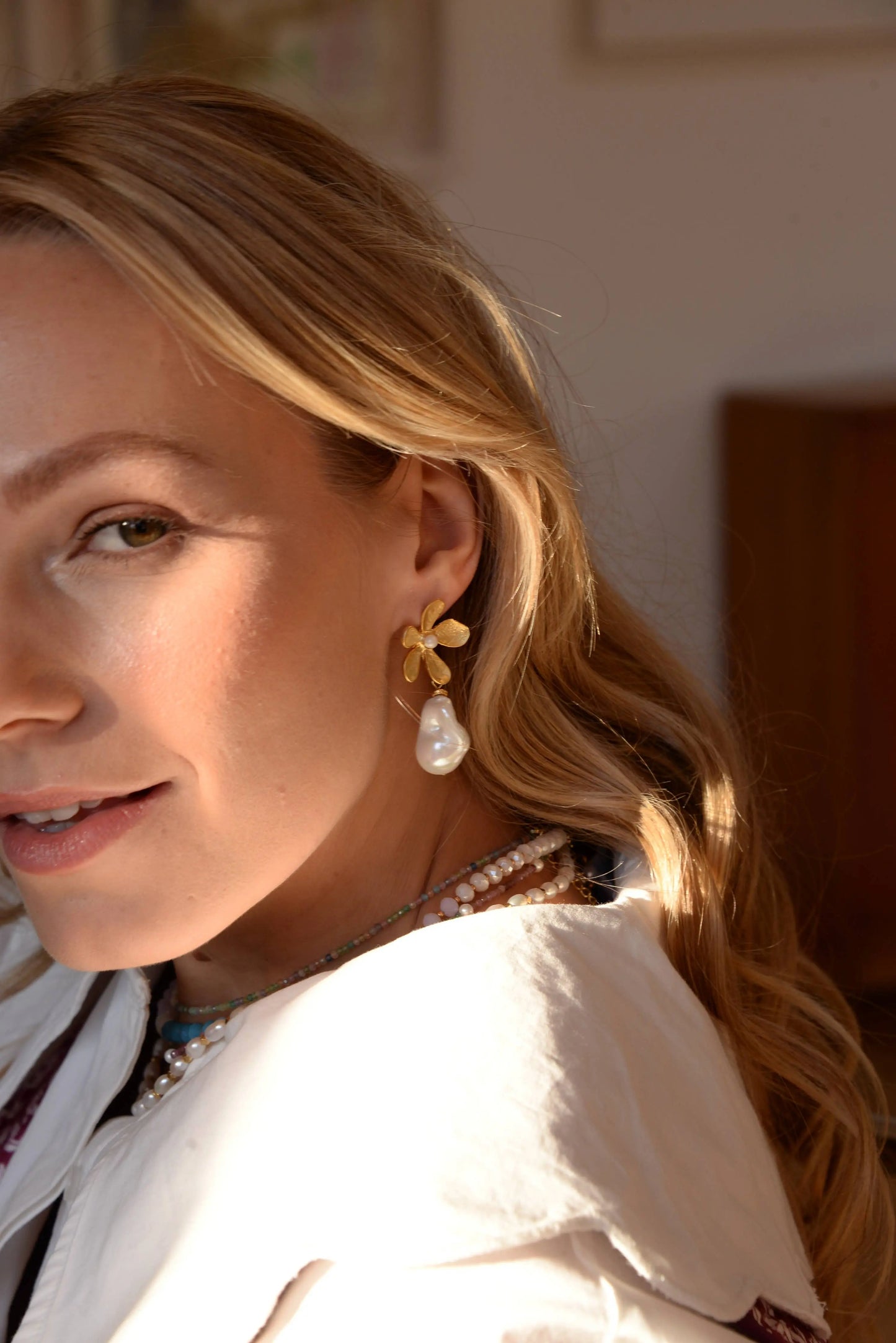LARGE FLOWER PEARL DROP EARRINGS My Doris