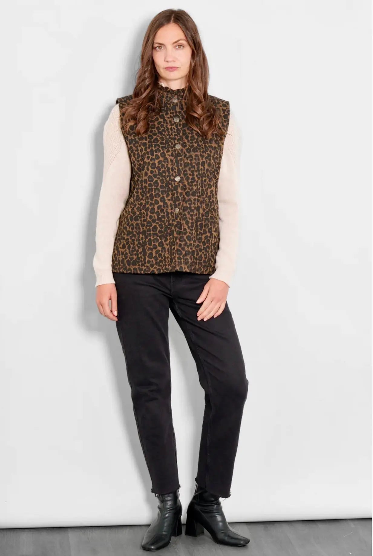 Denim Gilet- Brown, Leopard The Style Closet