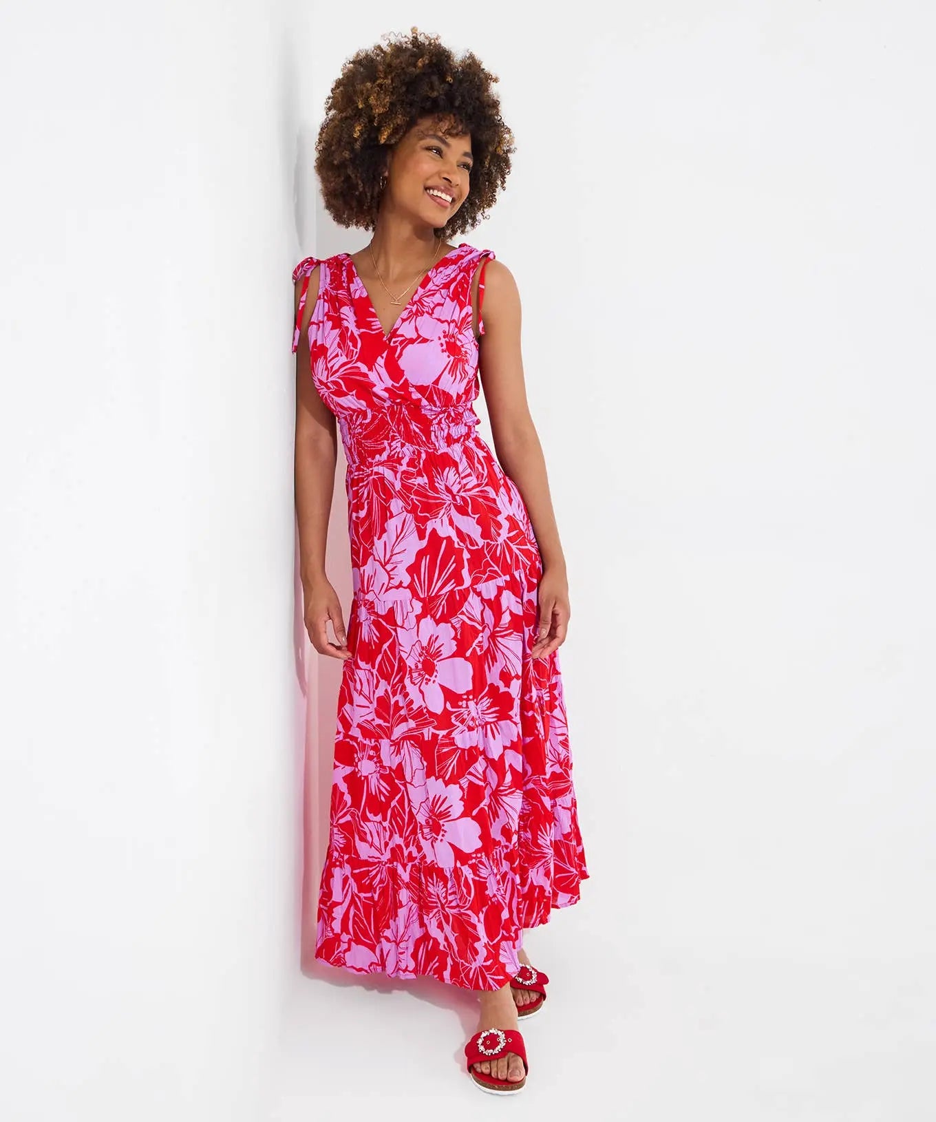 Collette Tie Shoulder Cotton Maxi Dress: Red The Style Closet