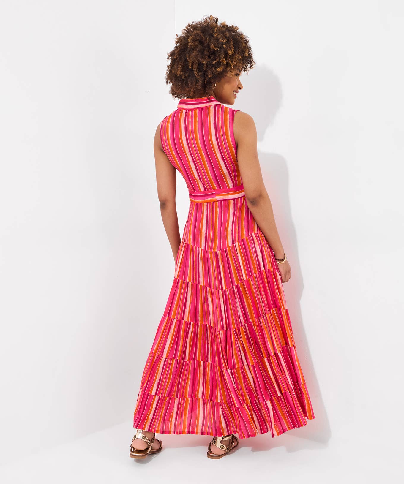 Lucy Stripe Sleeveless Maxi Dress: Pink