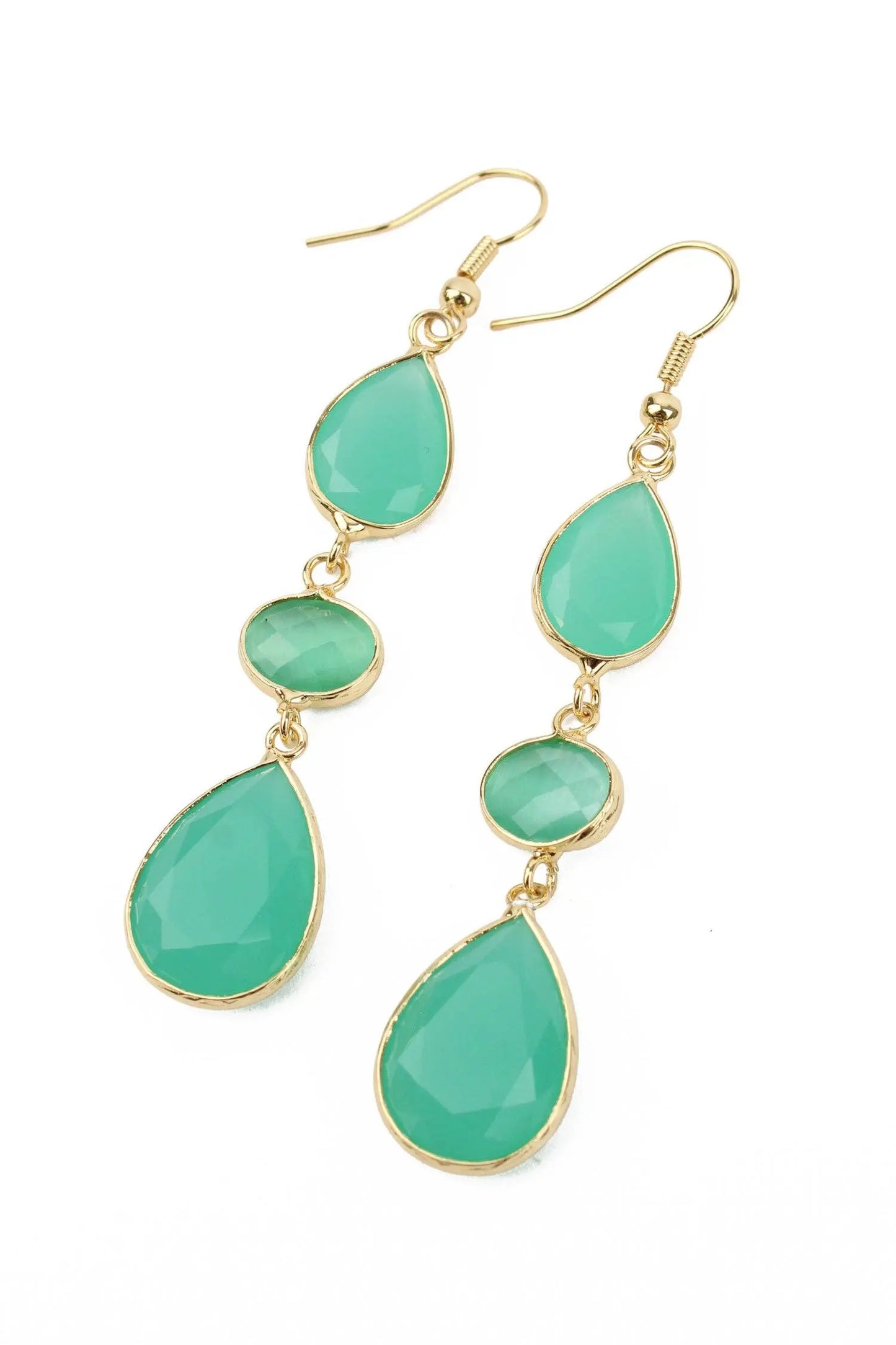 GREEN TRIPLE GEMSTONE DROP EARRINGS The Style Closet