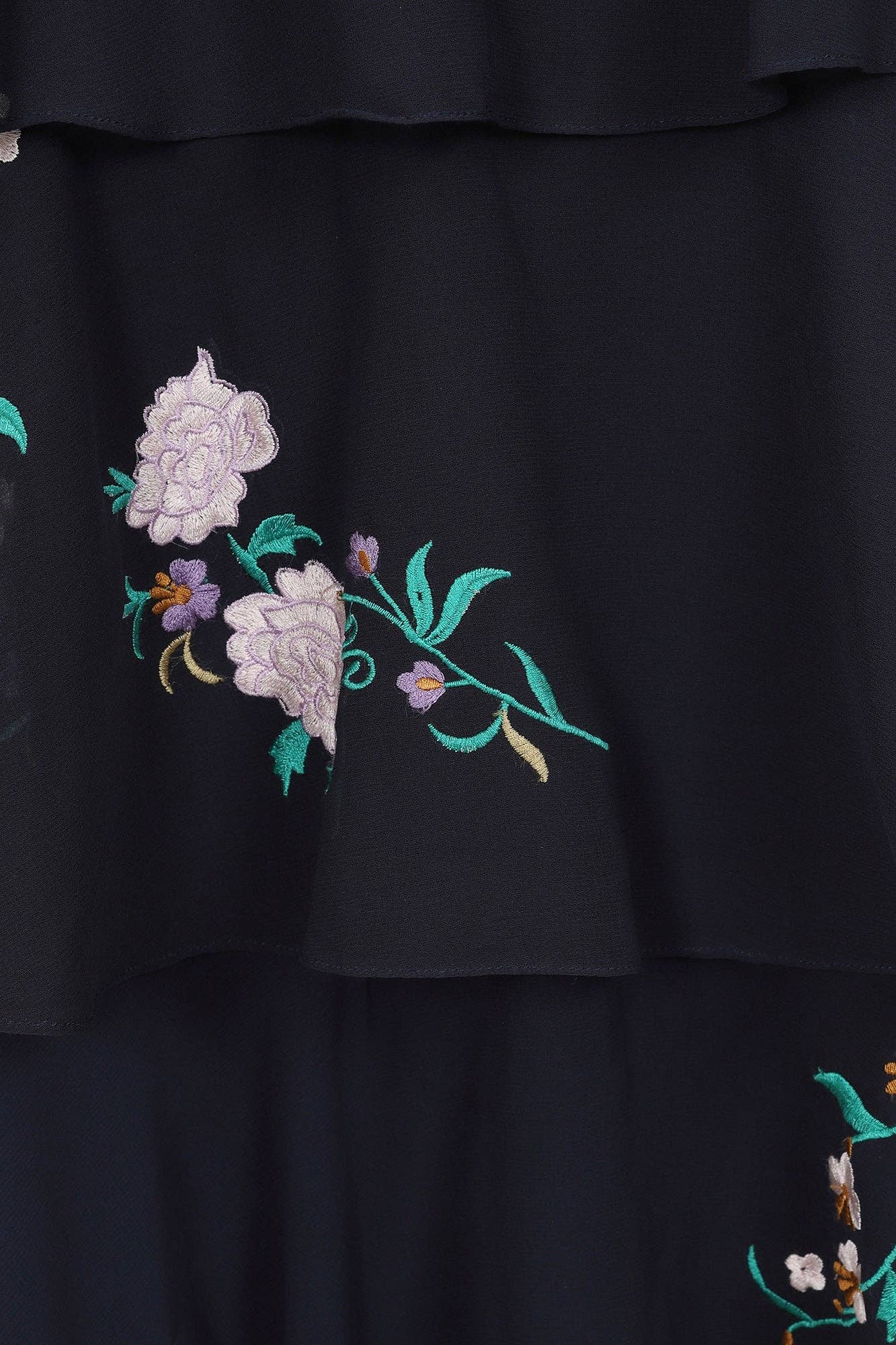 Diantha Navy Floral Embroidered Tiered Midi Dress: 14 / Navy Frock & Frill