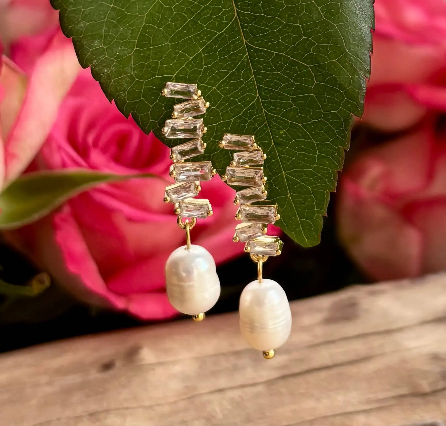 14ct Gold Plated Fresh Water Pearl Zirconia Zigzag Earrings The Style Closet