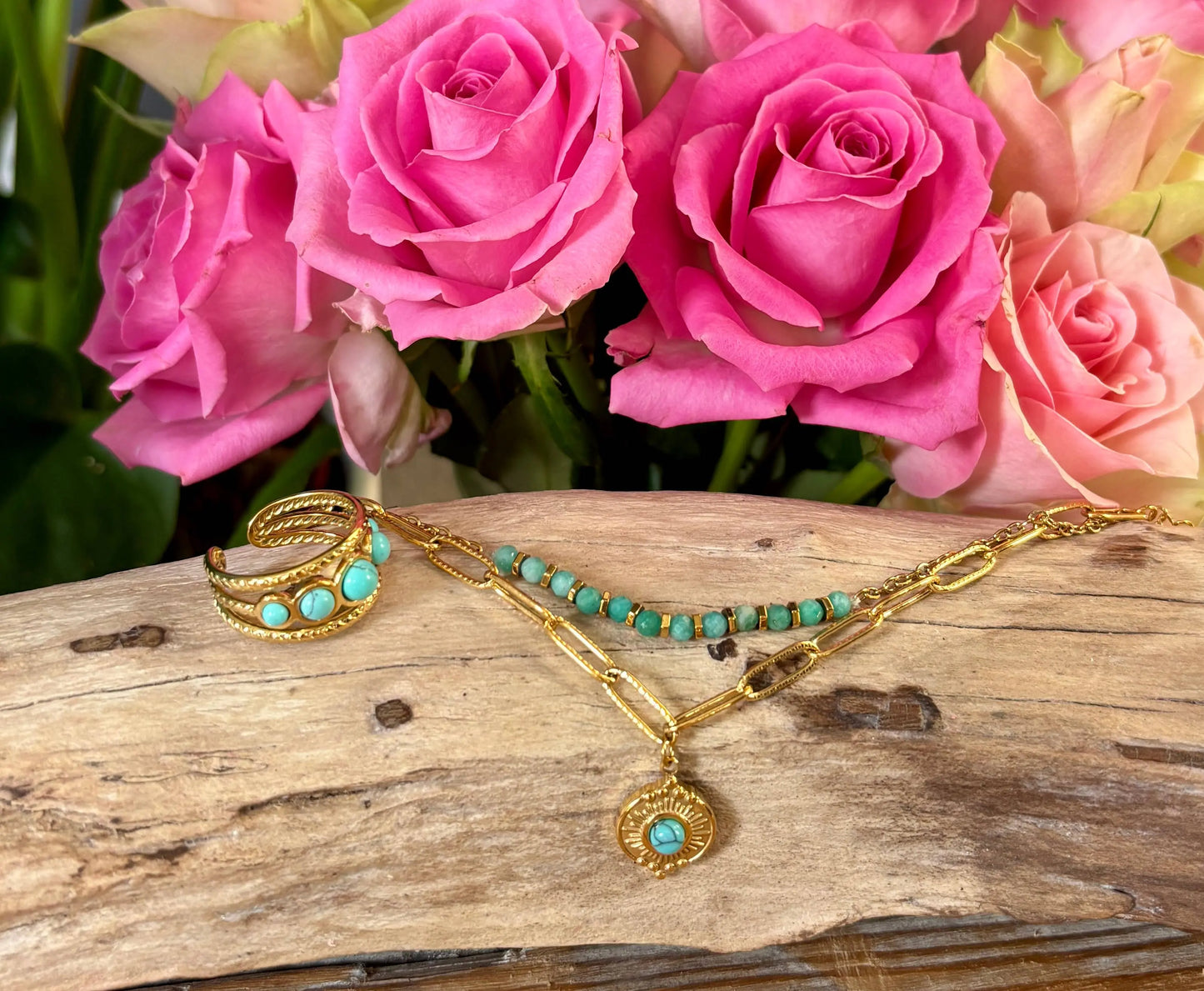 18ct Gold Plated Turquoise Double Chain Bracelet The Style Closet