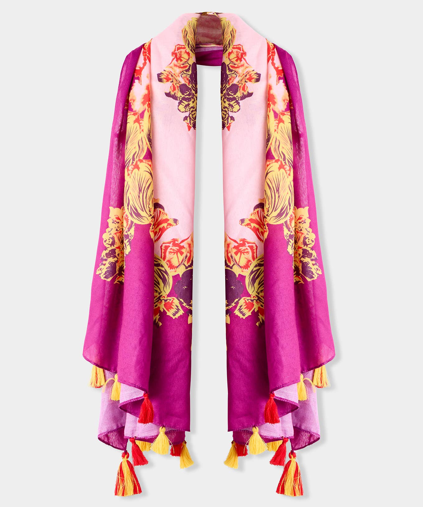 By The Bay Boho Tassel Scarf: Pink/Orange / One Size