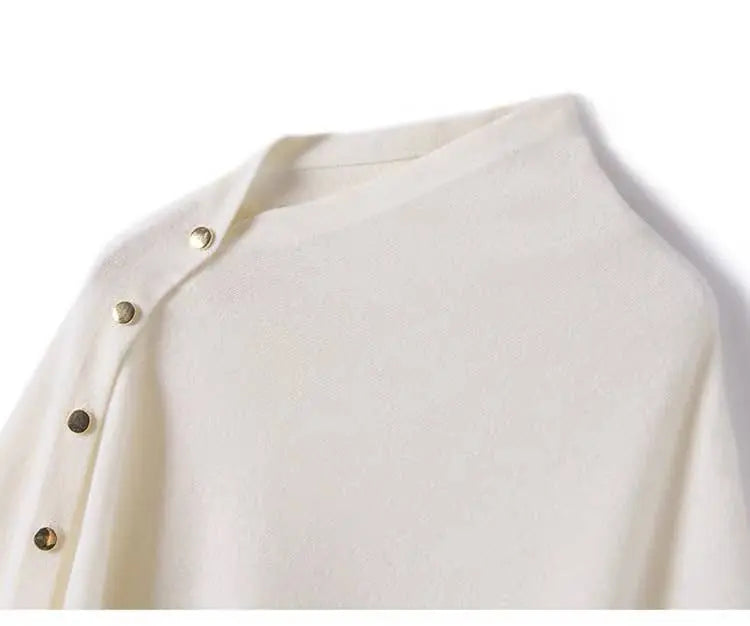 Cashmere Cape with Buttons Details in Cream The Style Closet