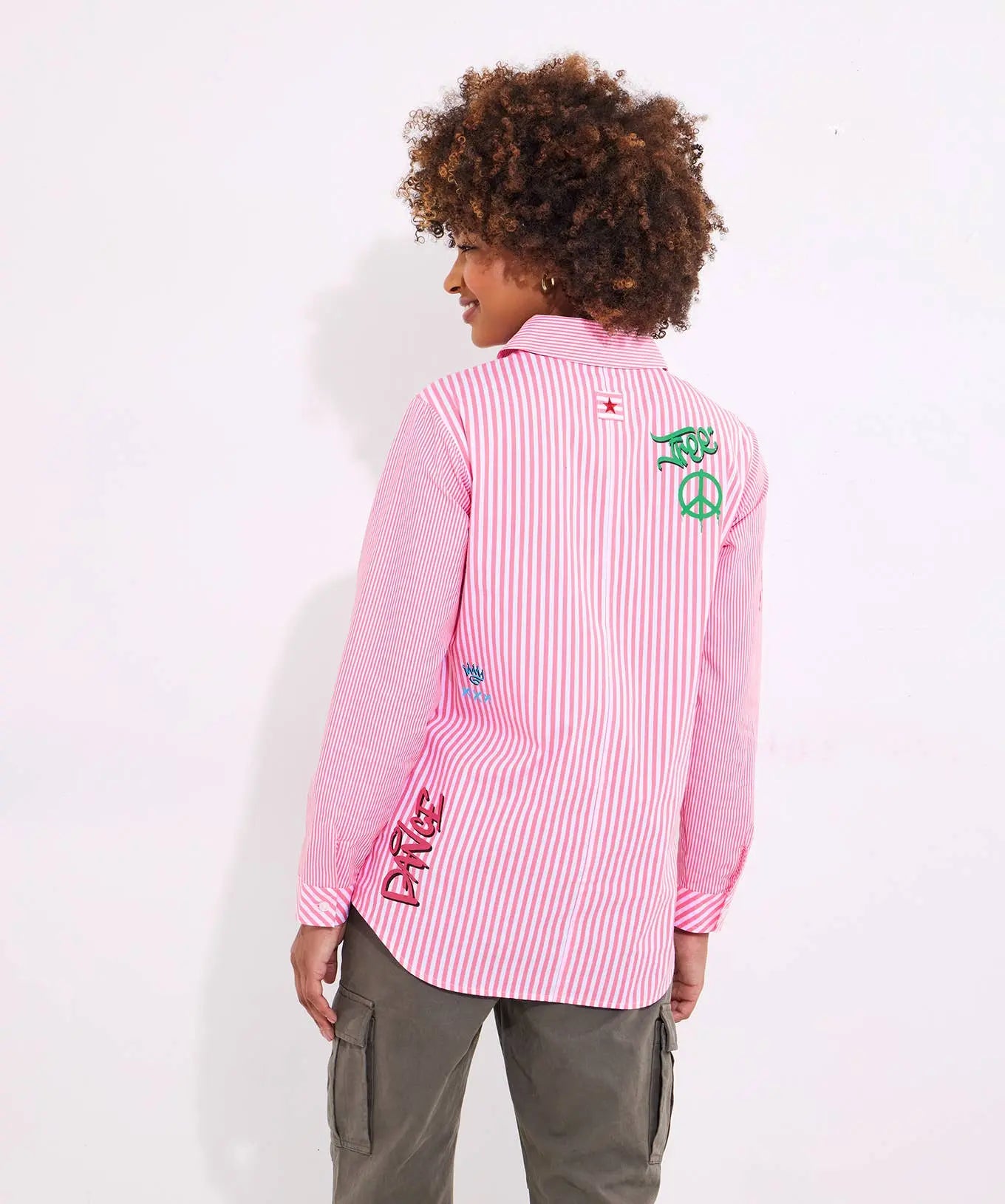 Eliza Printed Stripe Cotton Shirt: Pink The Style Closet