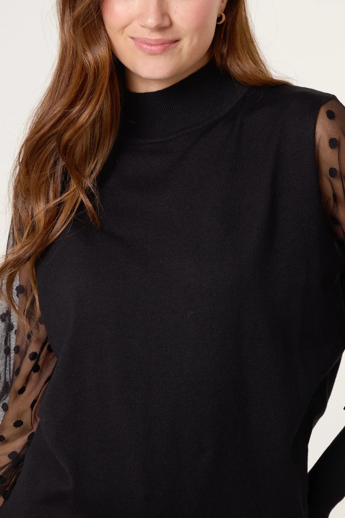 POLKA DOT MESH SLEEVE JUMPER The Style Closet