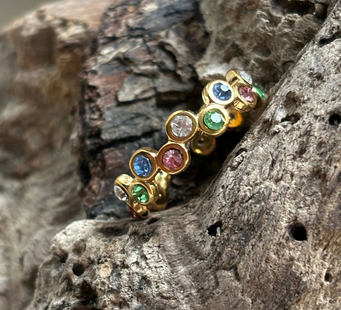 18ct Gold Plated Multi Colour Cubic Zirconia Stackable Ring The Style Closet