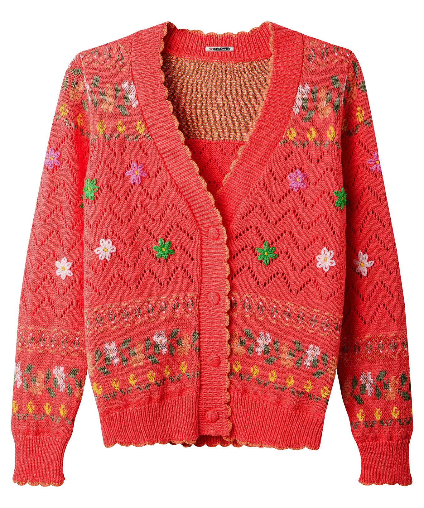 Florrie Floral Knitted Cardigan: Coral