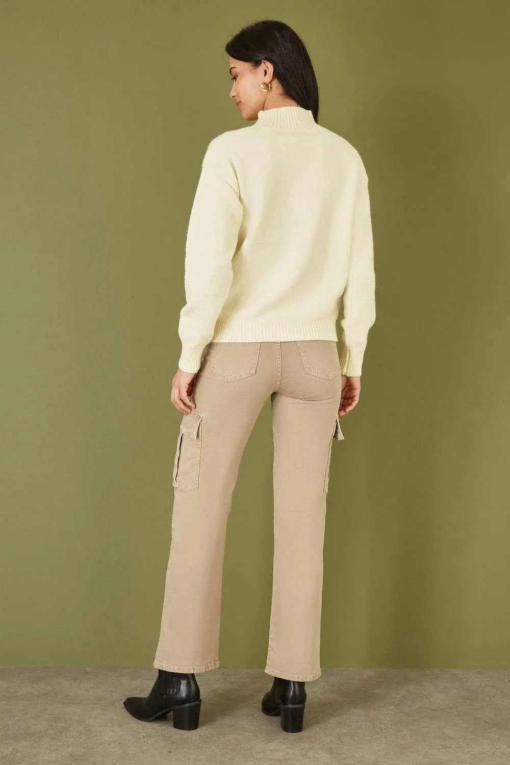 Yumi Ivory Knitted High Neck Jumper With Appliqué Flowers: - The Style Closet