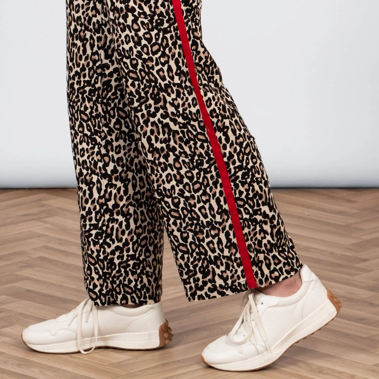Wide Leg Trouser - Neutral/Red, Leopard Side Stripe The Style Closet