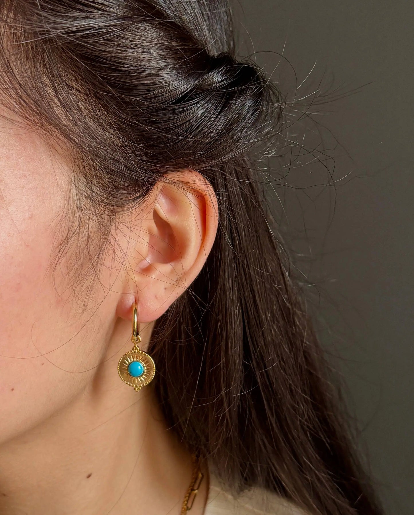 18ct Gold Plated Turquoise Circle Drop Huggie Earrings The Style Closet