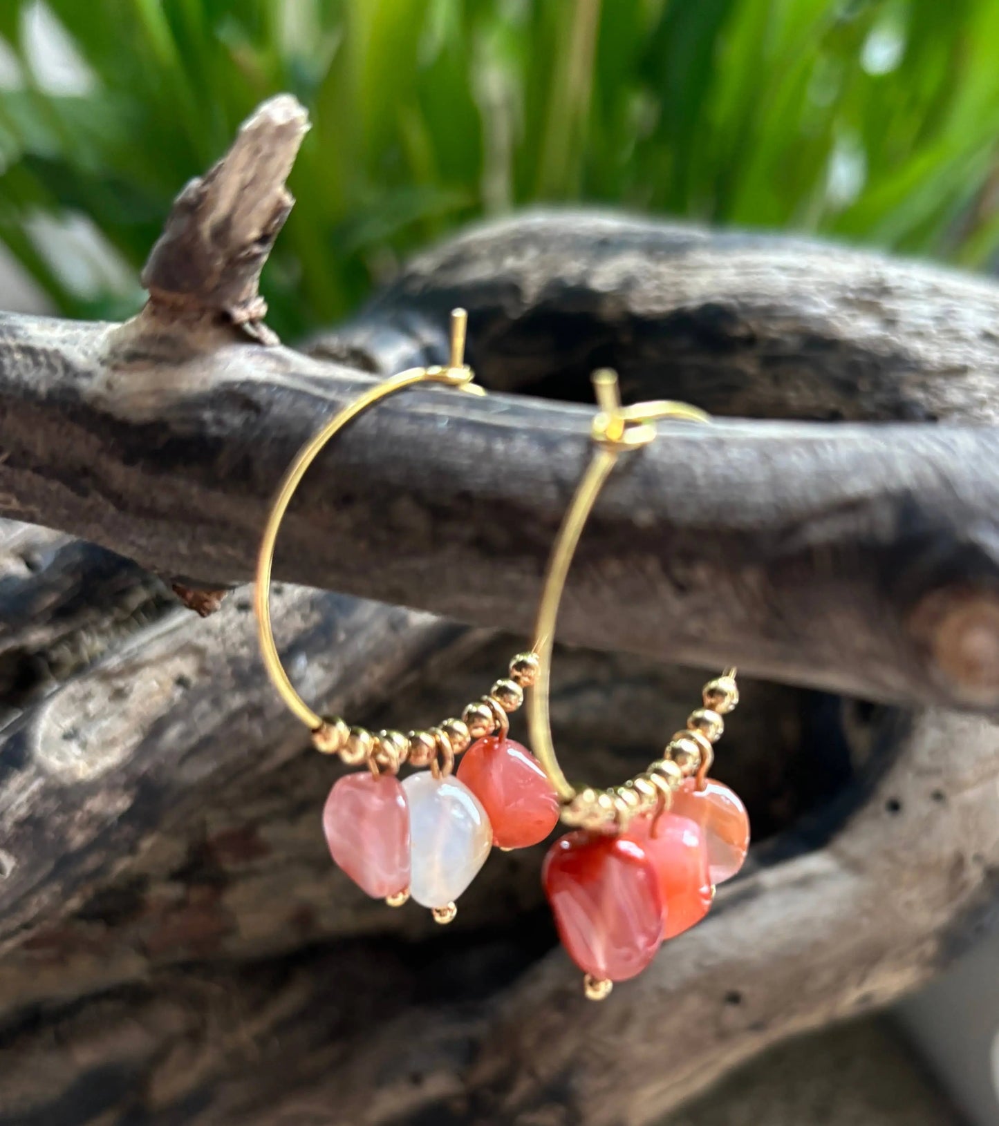 18ct Gold Plated Red Agate Cluster Hoop Earrings The Style Closet